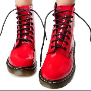 red shiny doc martens
